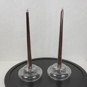 VINTAGE Clear Glass Bubble Candle Stick Holder Tapered Candles Set of 2 Rare